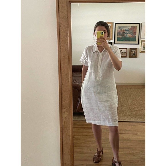 vikolino Dresses & Skirts - White Linen Short Sleeve Shirt Dress Size Small